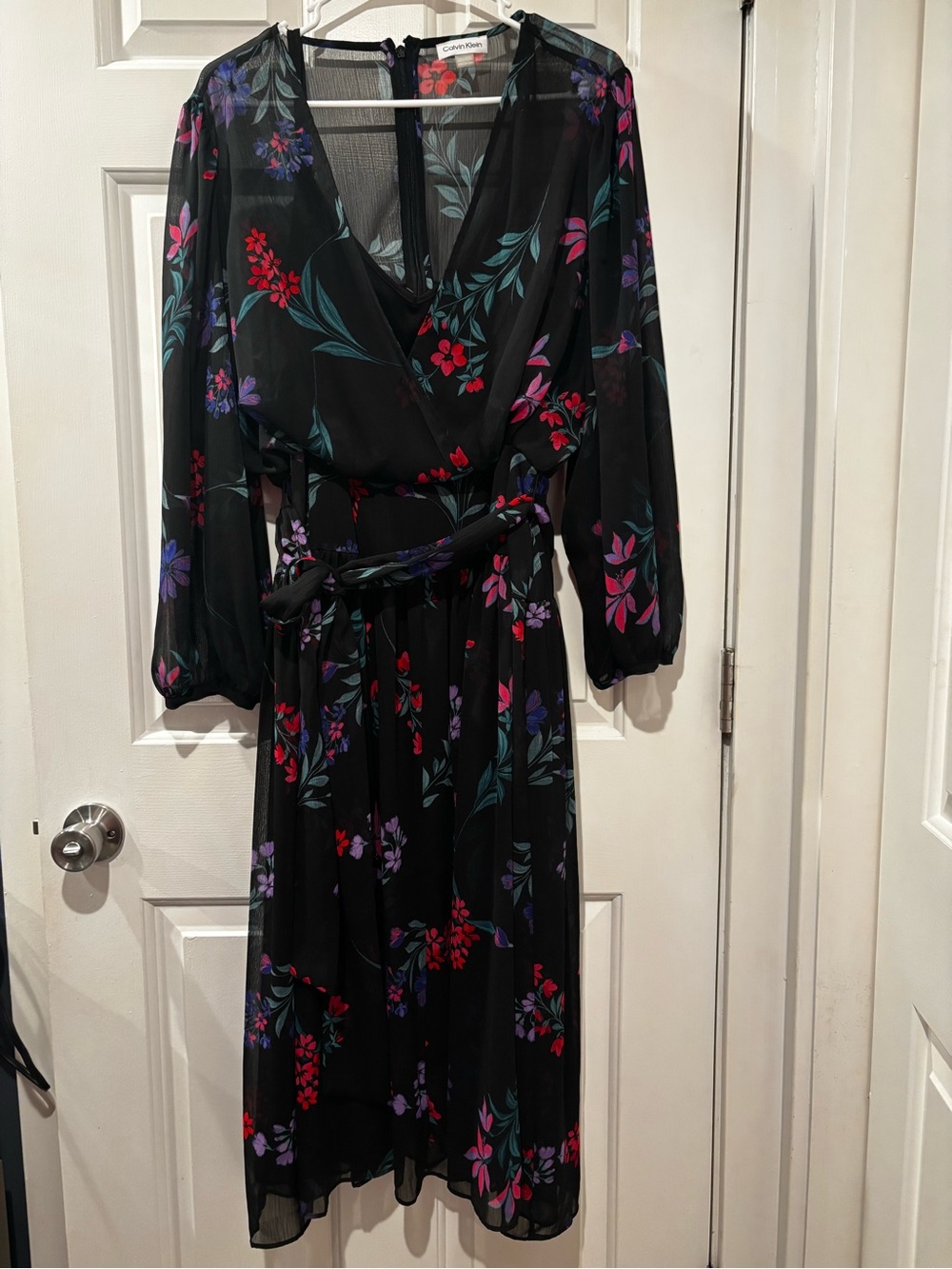 Calvin Klein Faux Wrap Chiffon Dress